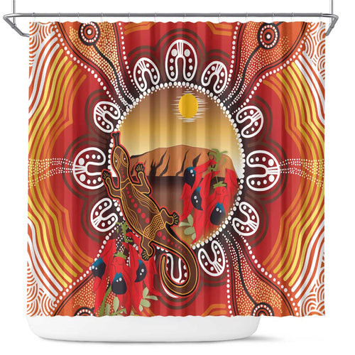 Indigenous Goanna Australia Shower Curtain Aussie Uluru Ayers Rock Sturt's Desert Pea