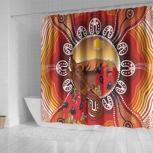 Indigenous Goanna Australia Shower Curtain Aussie Uluru Ayers Rock Sturt's Desert Pea