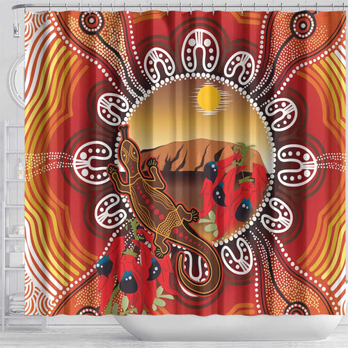 Indigenous Goanna Australia Shower Curtain Aussie Uluru Ayers Rock Sturt's Desert Pea