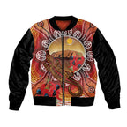 Indigenous Goanna Australia Sleeve Zip Bomber Jacket Aussie Uluru Ayers Rock Sturt's Desert Pea