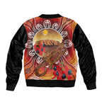 Indigenous Goanna Australia Sleeve Zip Bomber Jacket Aussie Uluru Ayers Rock Sturt's Desert Pea