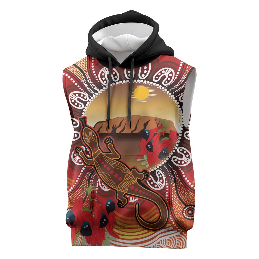 Indigenous Goanna Australia Sleeveless Hoodie Aussie Uluru Ayers Rock Sturt's Desert Pea