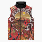Indigenous Goanna Australia Sleeveless Puffer Jacket Aussie Uluru Ayers Rock Sturt's Desert Pea