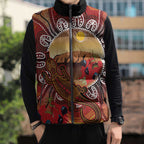 Indigenous Goanna Australia Sleeveless Puffer Jacket Aussie Uluru Ayers Rock Sturt's Desert Pea