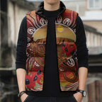 Indigenous Goanna Australia Sleeveless Puffer Jacket Aussie Uluru Ayers Rock Sturt's Desert Pea