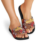 Indigenous Goanna Australia Slide Sandals Aussie Uluru Ayers Rock Sturt's Desert Pea