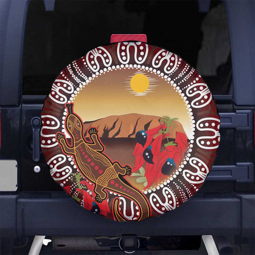 Indigenous Goanna Australia Spare Tire Cover Aussie Uluru Ayers Rock Sturt's Desert Pea