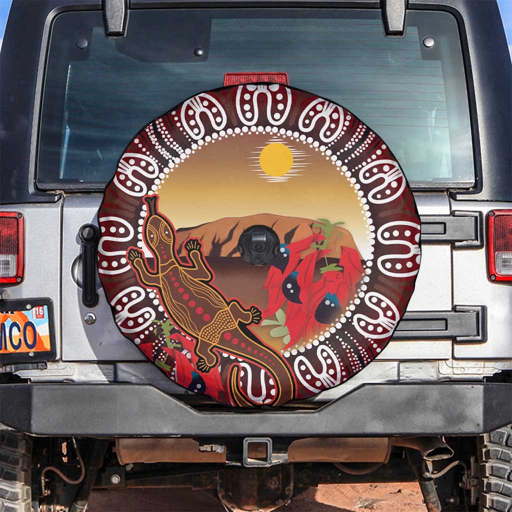 Indigenous Goanna Australia Spare Tire Cover Aussie Uluru Ayers Rock Sturt's Desert Pea