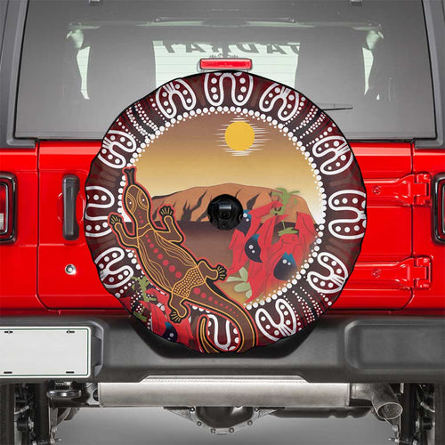 Indigenous Goanna Australia Spare Tire Cover Aussie Uluru Ayers Rock Sturt's Desert Pea