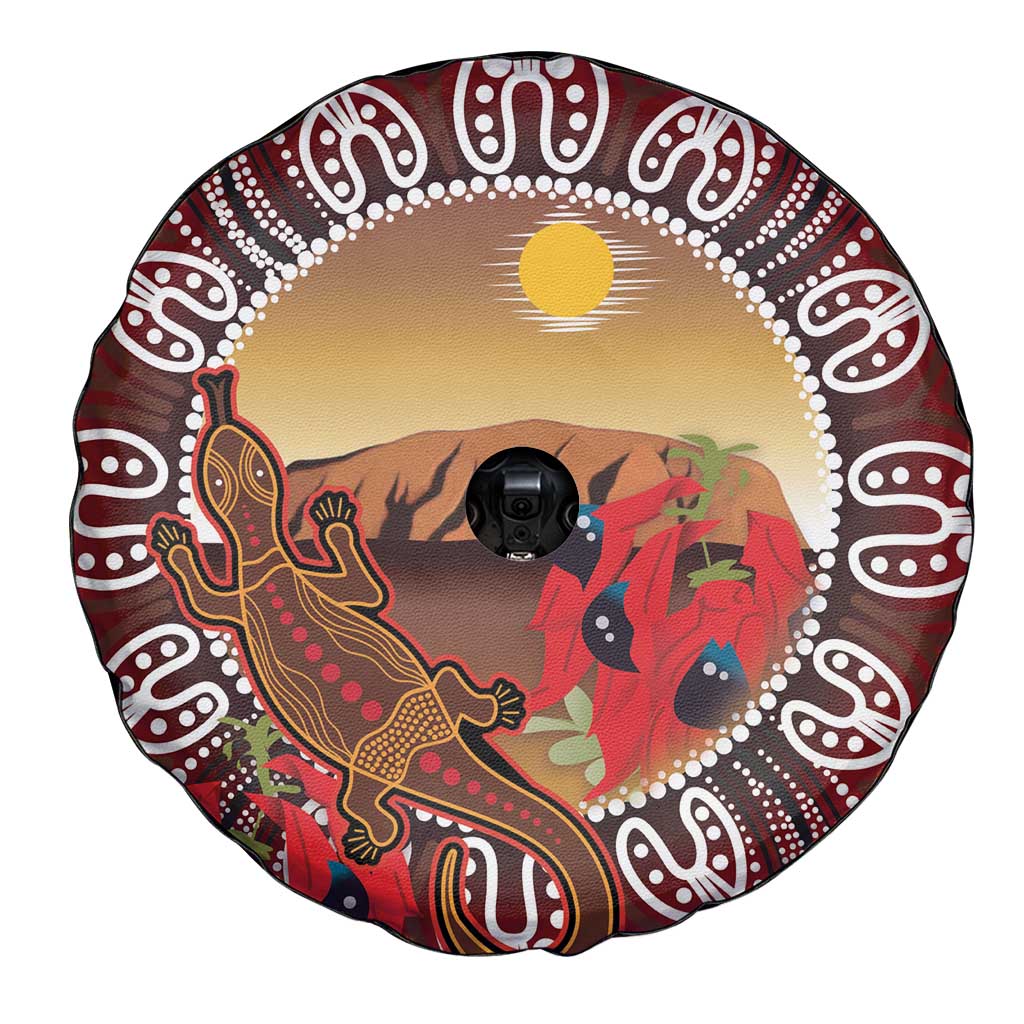 Indigenous Goanna Australia Spare Tire Cover Aussie Uluru Ayers Rock Sturt's Desert Pea