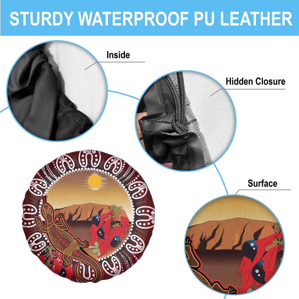 Indigenous Goanna Australia Spare Tire Cover Aussie Uluru Ayers Rock Sturt's Desert Pea