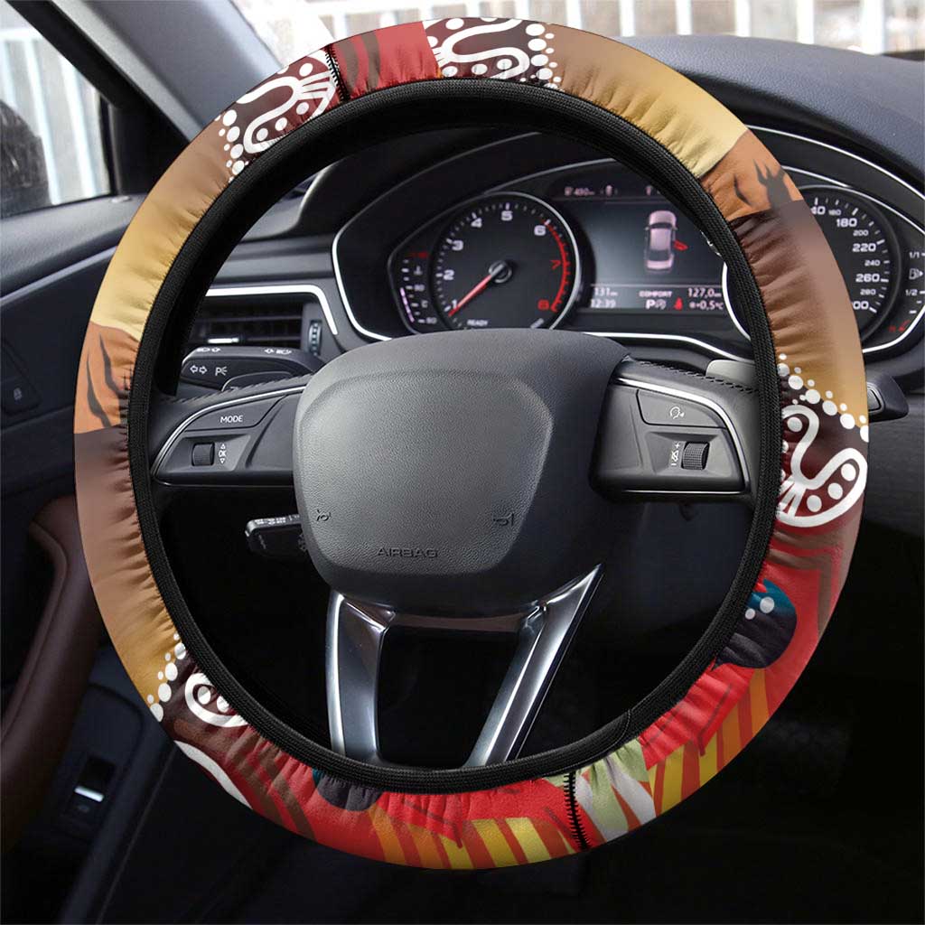 Indigenous Goanna Australia Steering Wheel Cover Aussie Uluru Ayers Rock Sturt's Desert Pea