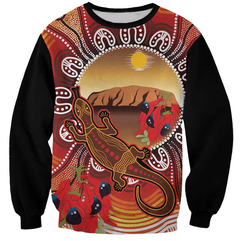 Indigenous Goanna Australia Sweatshirt Aussie Uluru Ayers Rock Sturt's Desert Pea
