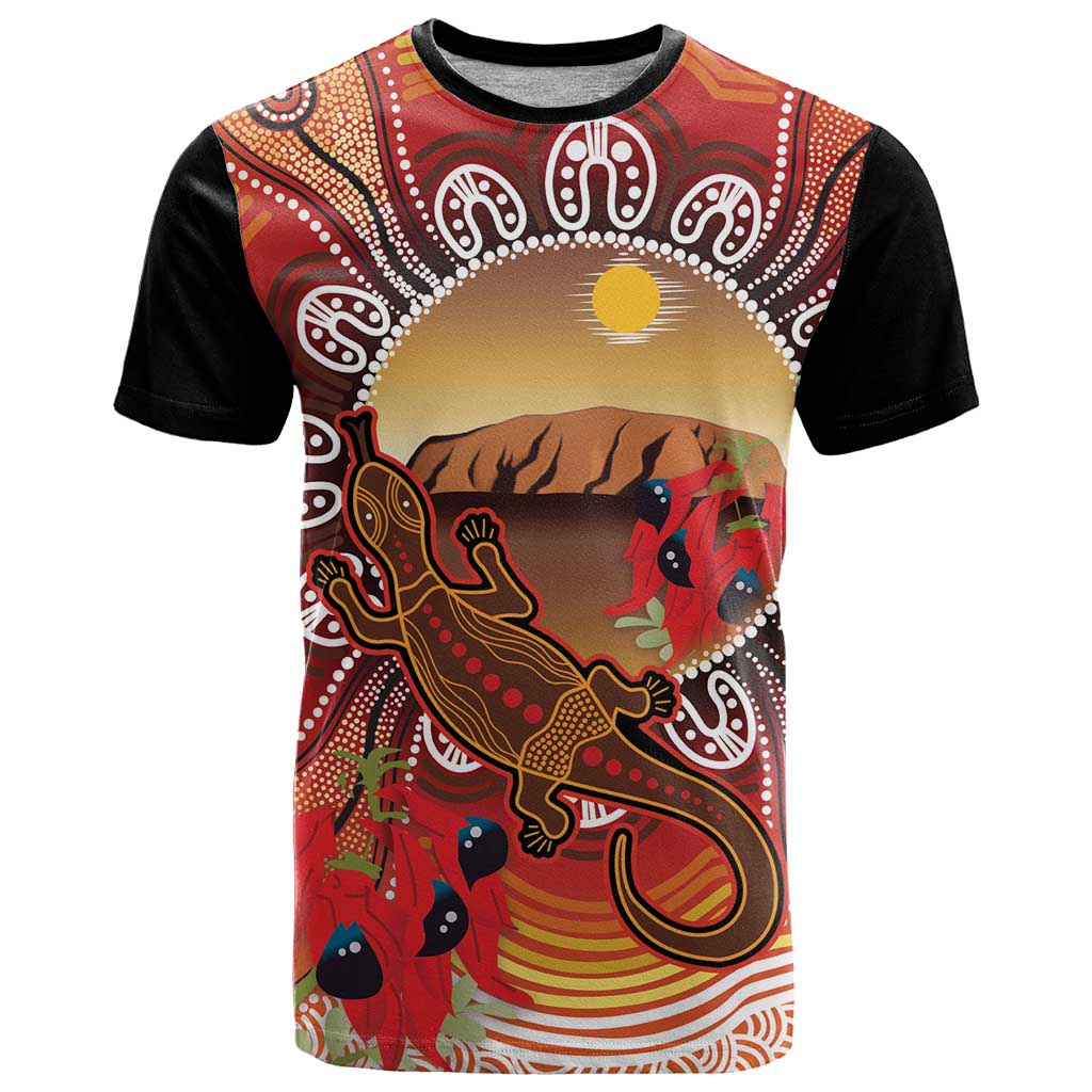 Indigenous Goanna Australia T Shirt Aussie Uluru Ayers Rock Sturt's Desert Pea