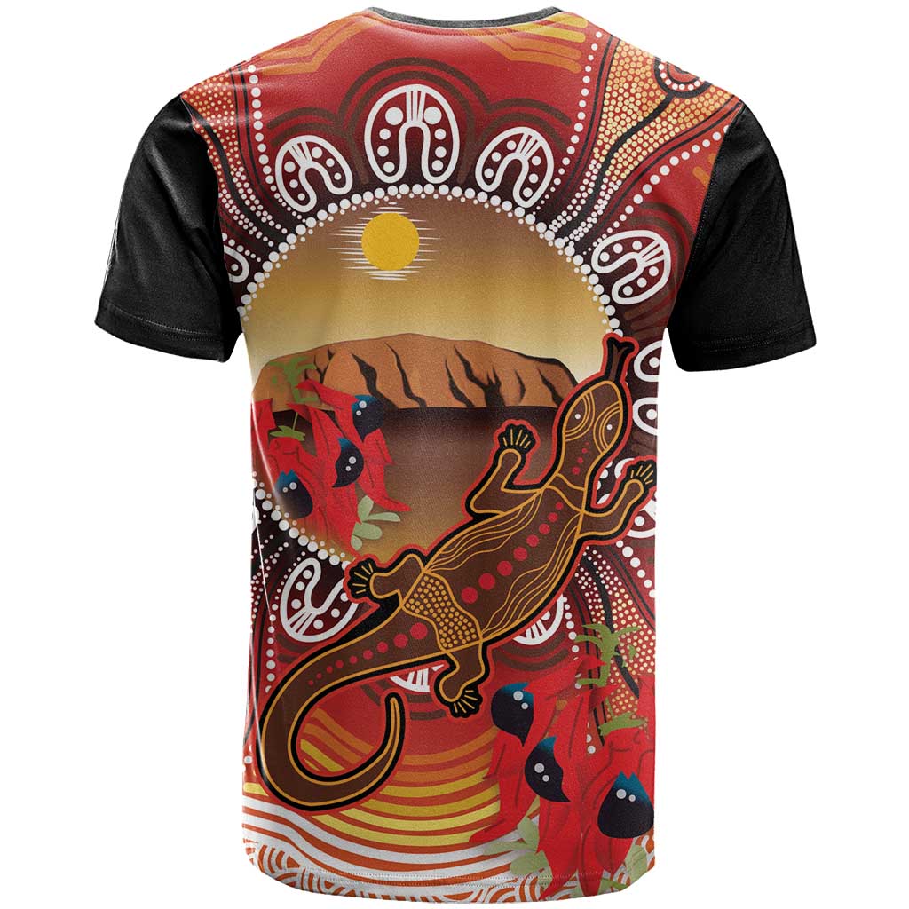 Indigenous Goanna Australia T Shirt Aussie Uluru Ayers Rock Sturt's Desert Pea