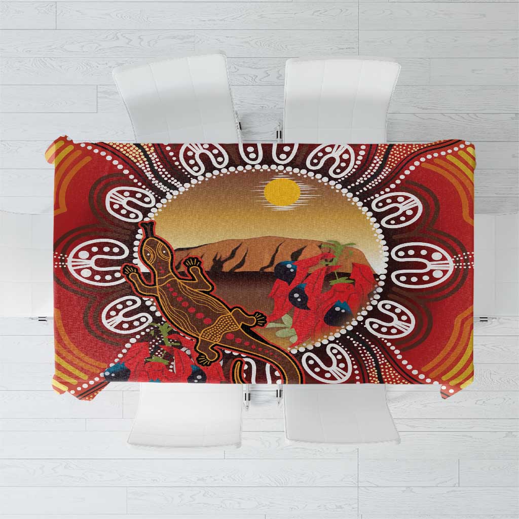 Indigenous Goanna Australia Tablecloth Aussie Uluru Ayers Rock Sturt's Desert Pea