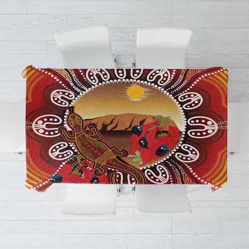 Indigenous Goanna Australia Tablecloth Aussie Uluru Ayers Rock Sturt's Desert Pea