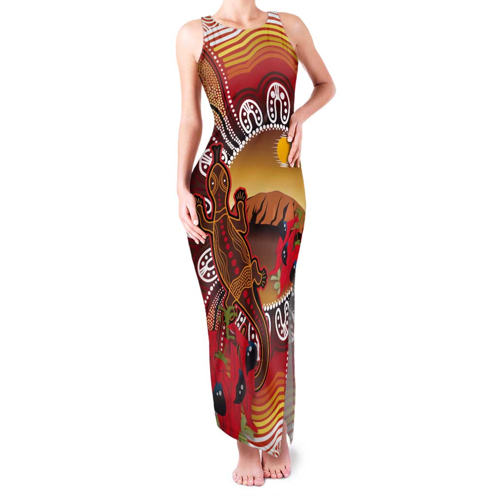 Indigenous Goanna Australia Tank Maxi Dress Aussie Uluru Ayers Rock Sturt's Desert Pea