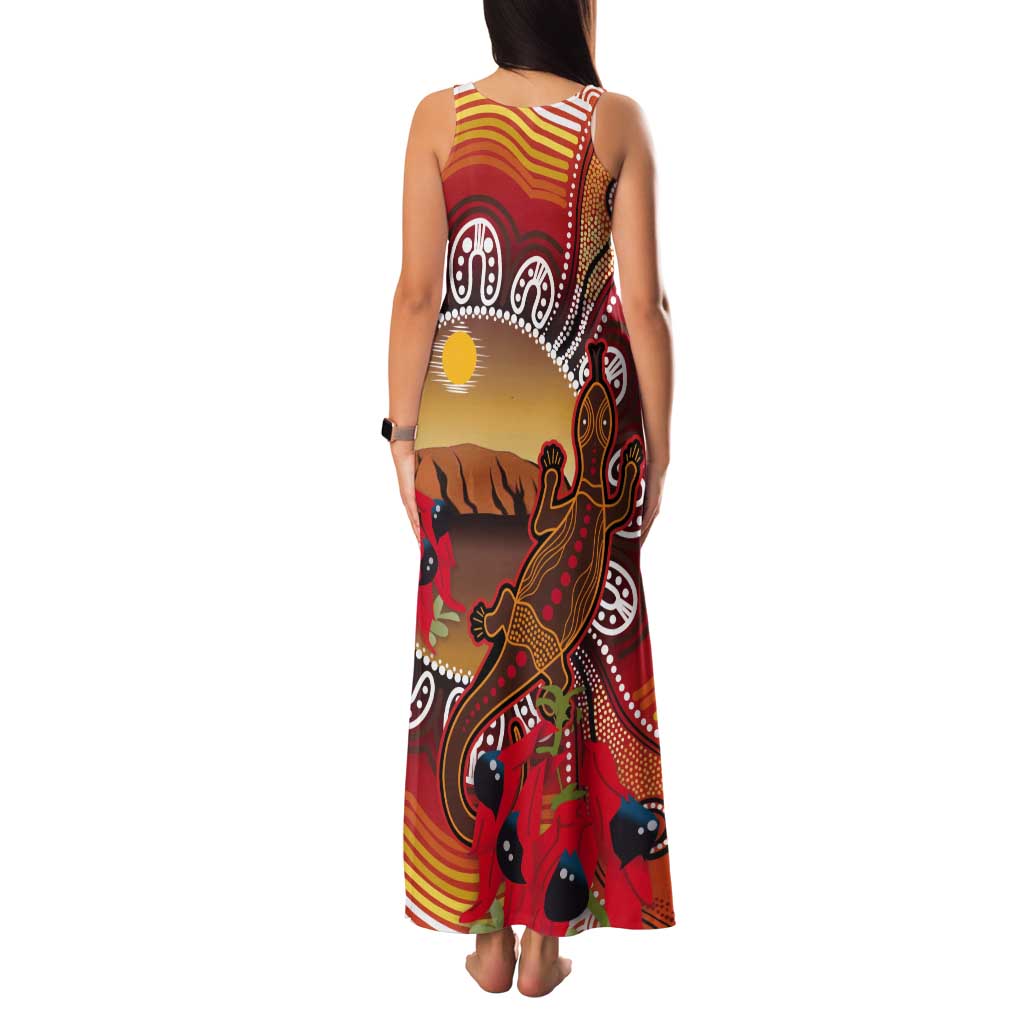 Indigenous Goanna Australia Tank Maxi Dress Aussie Uluru Ayers Rock Sturt's Desert Pea