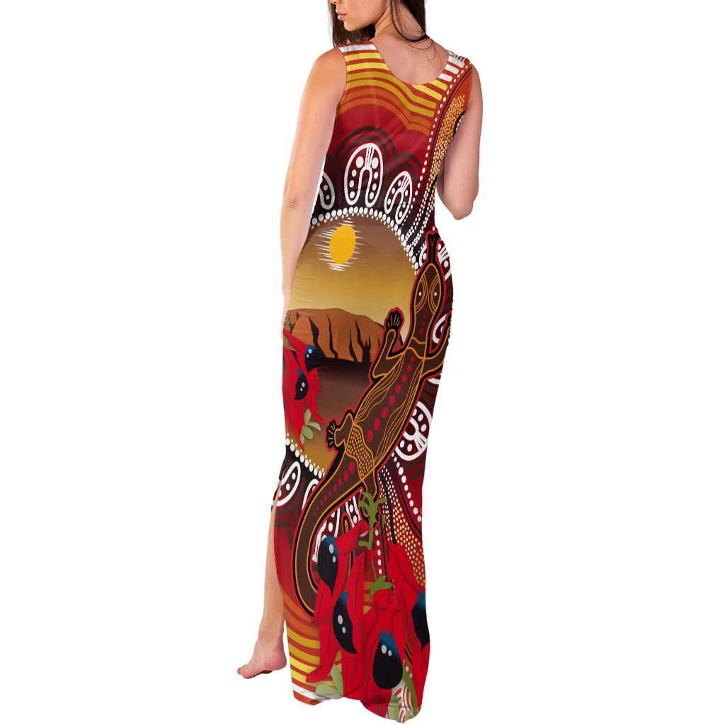 Indigenous Goanna Australia Tank Maxi Dress Aussie Uluru Ayers Rock Sturt's Desert Pea