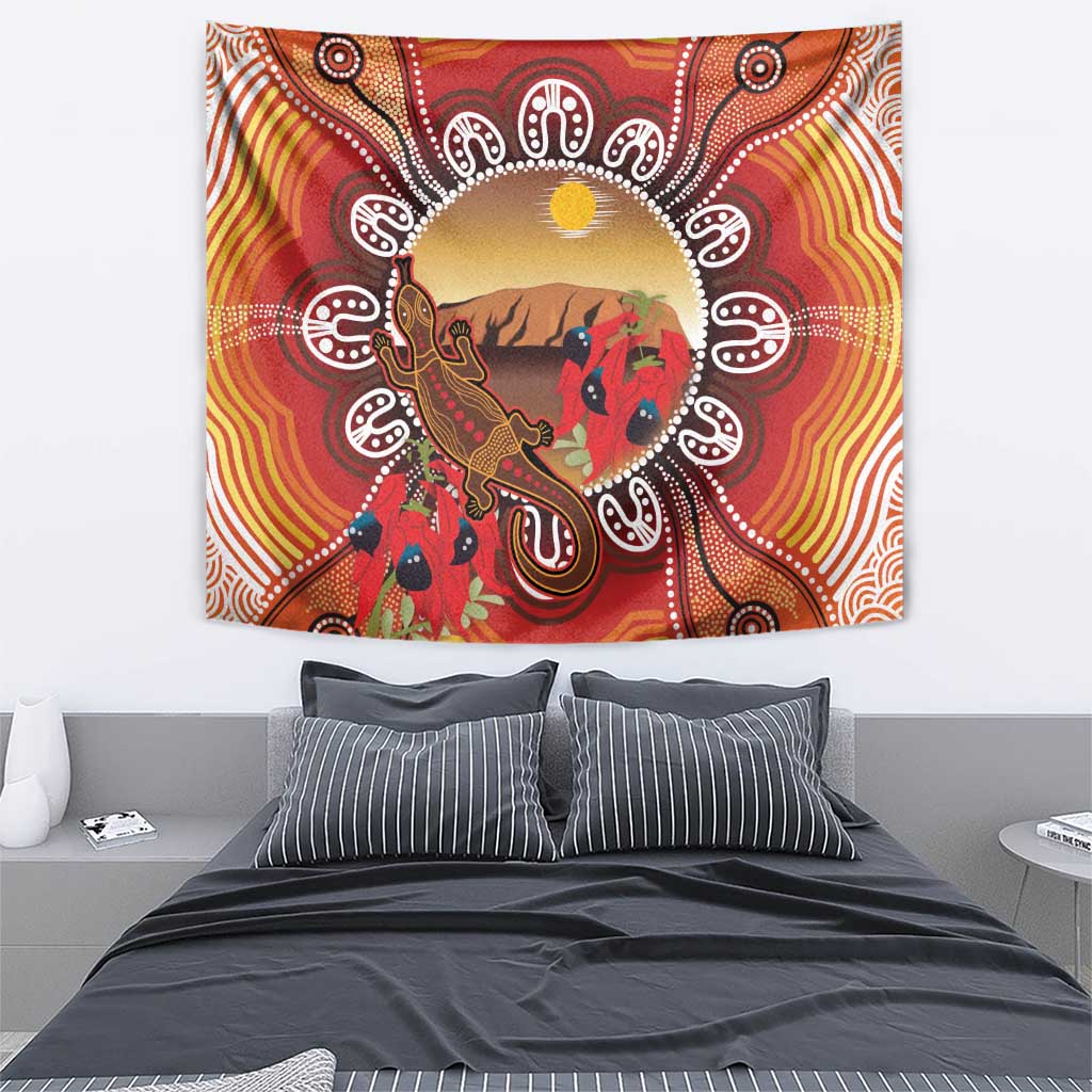 Indigenous Goanna Australia Tapestry Aussie Uluru Ayers Rock Sturt's Desert Pea