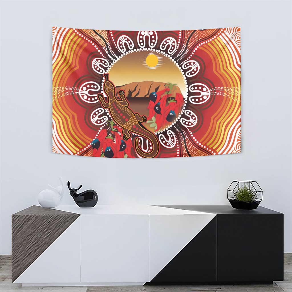 Indigenous Goanna Australia Tapestry Aussie Uluru Ayers Rock Sturt's Desert Pea