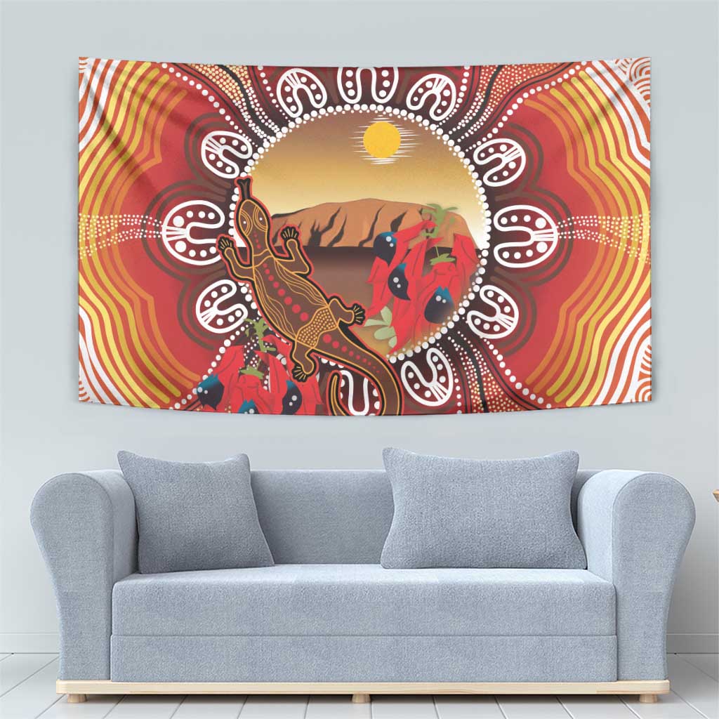 Indigenous Goanna Australia Tapestry Aussie Uluru Ayers Rock Sturt's Desert Pea