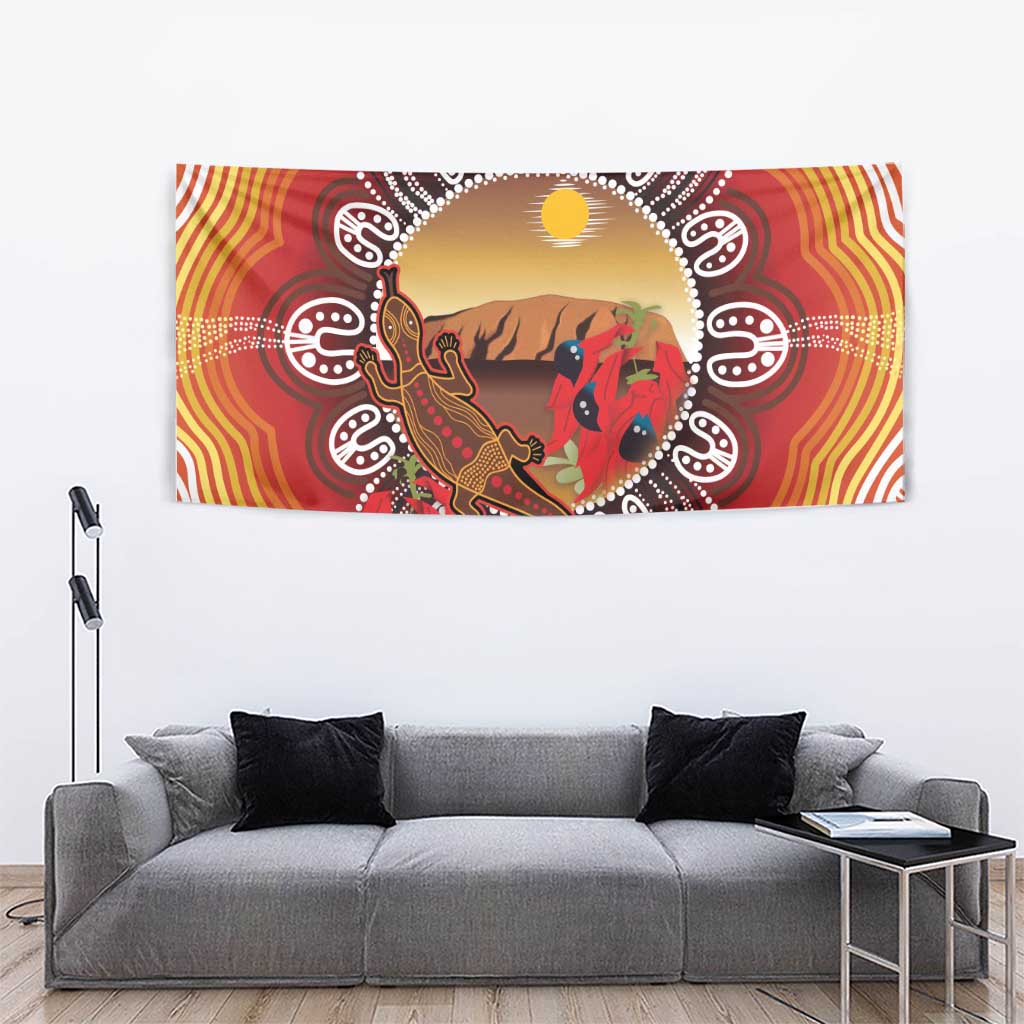 Indigenous Goanna Australia Tapestry Aussie Uluru Ayers Rock Sturt's Desert Pea