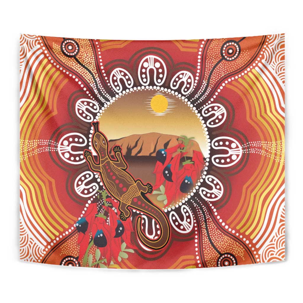 Indigenous Goanna Australia Tapestry Aussie Uluru Ayers Rock Sturt's Desert Pea