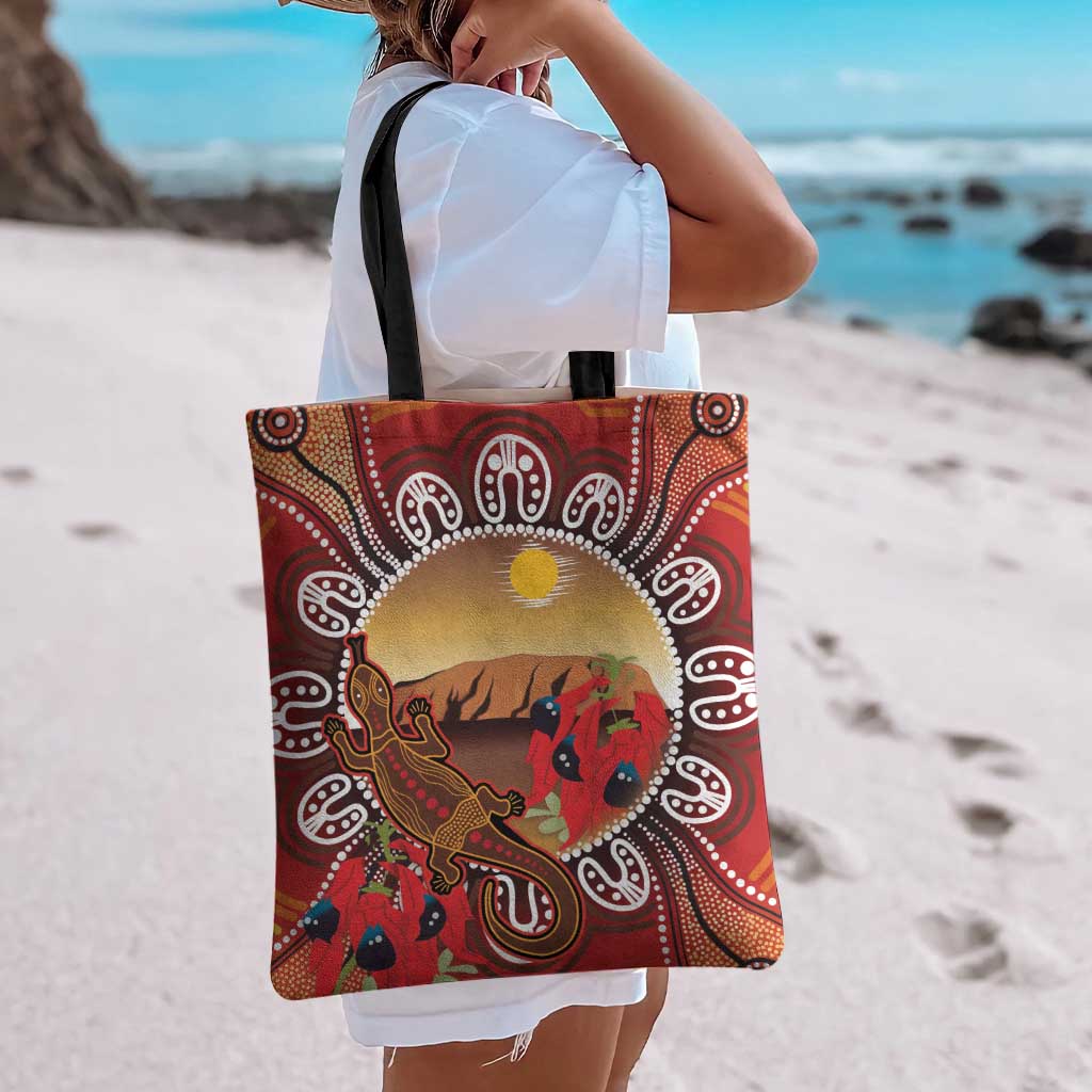 Indigenous Goanna Australia Tote Bag Aussie Uluru Ayers Rock Sturt's Desert Pea