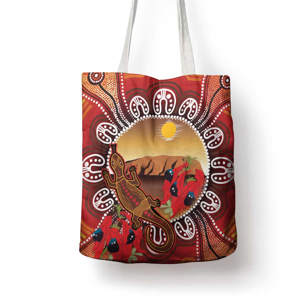Indigenous Goanna Australia Tote Bag Aussie Uluru Ayers Rock Sturt's Desert Pea