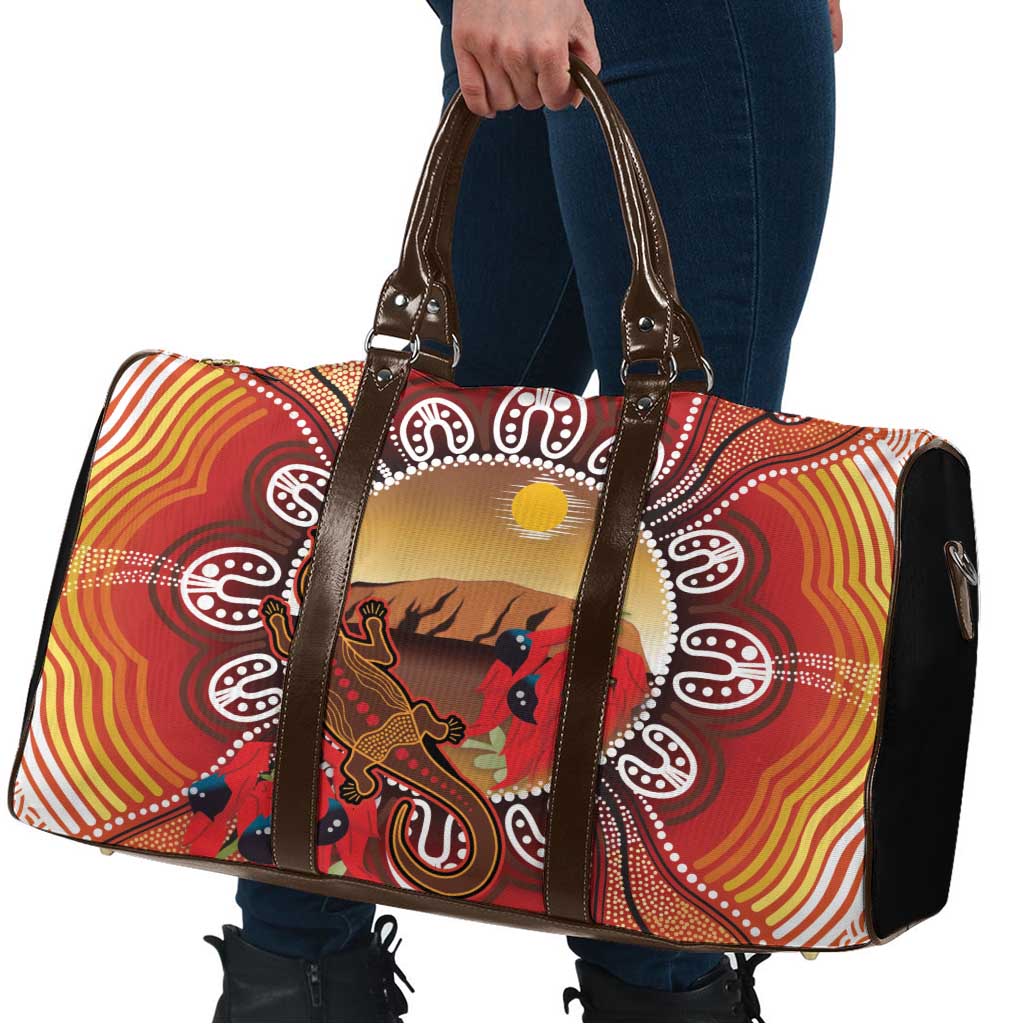 Indigenous Goanna Australia Travel Bag Aussie Uluru Ayers Rock Sturt's Desert Pea
