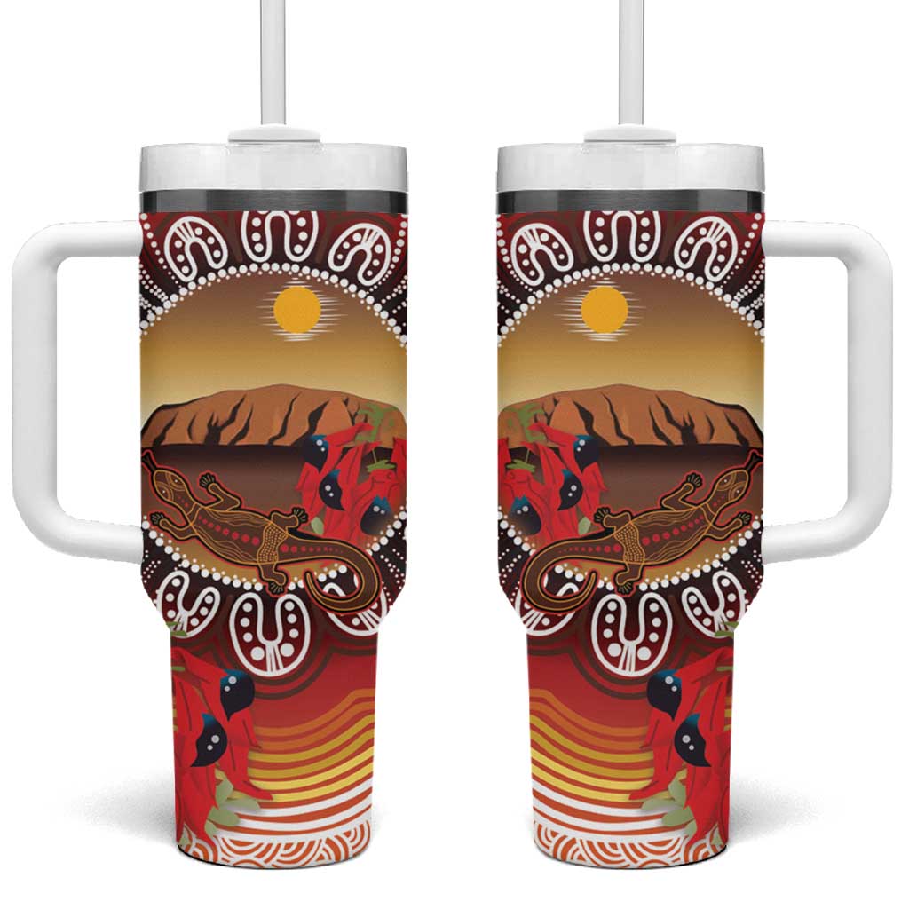 Indigenous Goanna Australia Tumbler With Handle Aussie Uluru Ayers Rock Sturt's Desert Pea