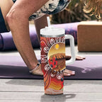 Indigenous Goanna Australia Tumbler With Handle Aussie Uluru Ayers Rock Sturt's Desert Pea