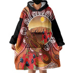 Indigenous Goanna Australia Wearable Blanket Hoodie Aussie Uluru Ayers Rock Sturt's Desert Pea
