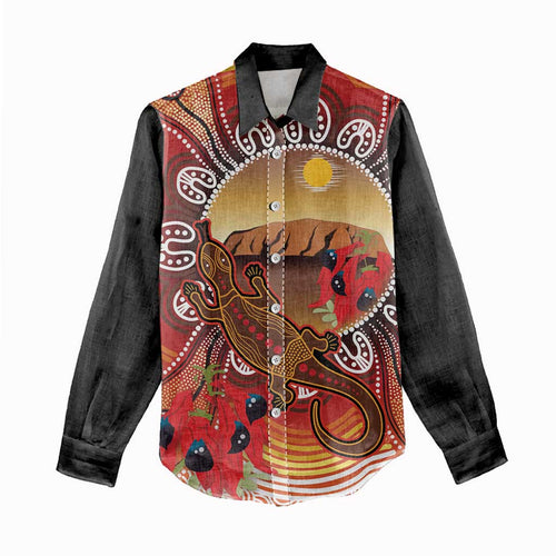 Indigenous Goanna Australia Women Casual Shirt Aussie Uluru Ayers Rock Sturt's Desert Pea