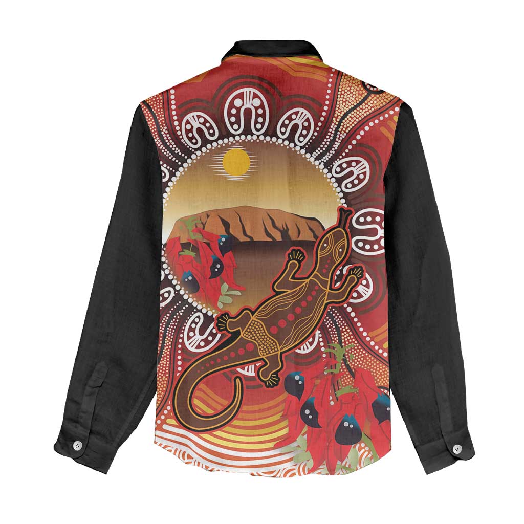 Indigenous Goanna Australia Women Casual Shirt Aussie Uluru Ayers Rock Sturt's Desert Pea