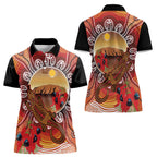 Indigenous Goanna Australia Women Polo Shirt Aussie Uluru Ayers Rock Sturt's Desert Pea