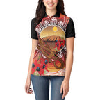 Indigenous Goanna Australia Women Polo Shirt Aussie Uluru Ayers Rock Sturt's Desert Pea
