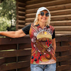 Indigenous Goanna Australia Women Polo Shirt Aussie Uluru Ayers Rock Sturt's Desert Pea