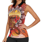 Indigenous Goanna Australia Women Sleeveless Polo Shirt Aussie Uluru Ayers Rock Sturt's Desert Pea