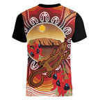 Indigenous Goanna Australia Women V-Neck T-Shirt Aussie Uluru Ayers Rock Sturt's Desert Pea