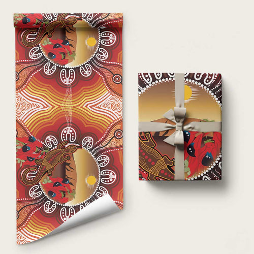 Indigenous Goanna Australia Wrapping Paper Aussie Uluru Ayers Rock Sturt's Desert Pea