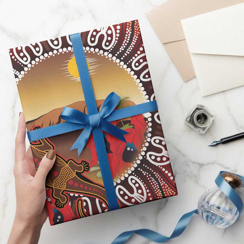 Indigenous Goanna Australia Wrapping Paper Aussie Uluru Ayers Rock Sturt's Desert Pea