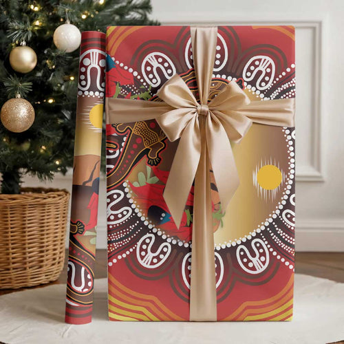 Indigenous Goanna Australia Wrapping Paper Aussie Uluru Ayers Rock Sturt's Desert Pea