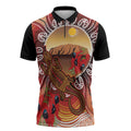 Indigenous Goanna Australia Zipper Polo Shirt Aussie Uluru Ayers Rock Sturt's Desert Pea