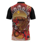 Indigenous Goanna Australia Zipper Polo Shirt Aussie Uluru Ayers Rock Sturt's Desert Pea
