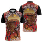 Indigenous Goanna Australia Zipper Polo Shirt Aussie Uluru Ayers Rock Sturt's Desert Pea