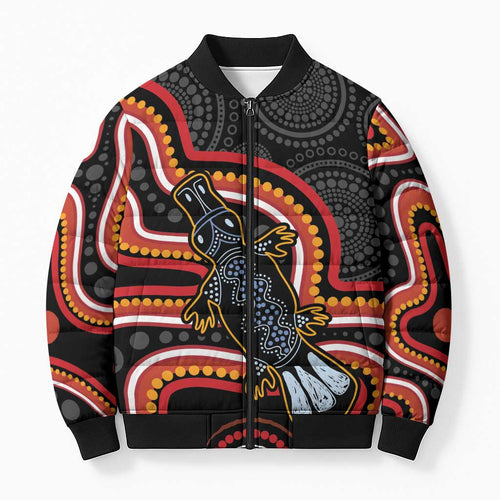 Indigenous Platypus Australia Bomber Puffer Jacket Australian Aboriginal Art Proud