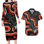 Indigenous Platypus Australia Couples Matching Long Sleeve Bodycon Dress and Hawaiian Shirt Australian Aboriginal Art Proud